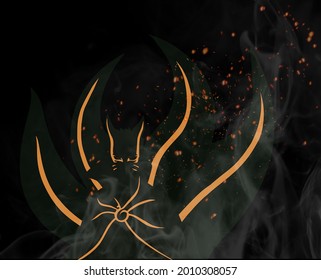 YOGYAKARTA, INDONESIA - JULY 19th: Illustration Of Shadow Naruto Baryon With Orange Line And Sparkle Behind The Smoke. Illustrated On July 17th, In Yogyakarta, Indonesia.