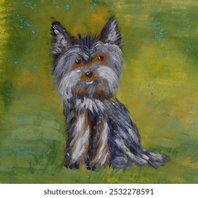 Yorkshire Terrier dog on a green background. Child hand drawing. - Powered by Shutterstock