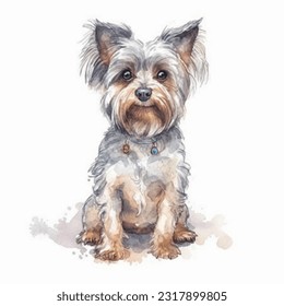 YORKSHIRE TERRIER watercolor portrait painting illustrated dog puppy isolated on transparent white background - Powered by Shutterstock