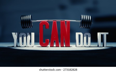  "You can do it" motivational text with barbell. - Powered by Shutterstock