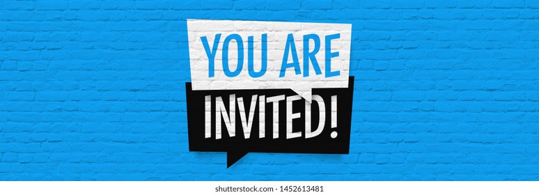 You Are Invited ! Bubble On Brick Wall Banner