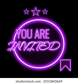 You Are Invited Neon Sign for download. Royalty free Glowing You Are Invited vector Image design. You Are Invited Sticker