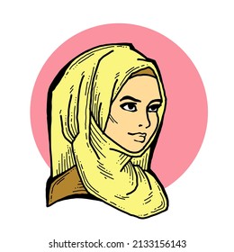 Young Arab Woman Beautiful Face Traditional Stock Illustration