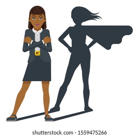 A Young Asian Business Woman Revealed As Super Hero By His Superhero Silhouette Shadow