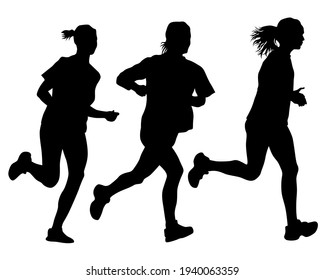 Young athletes run a marathon. Isolated silhouettes on white background - Powered by Shutterstock