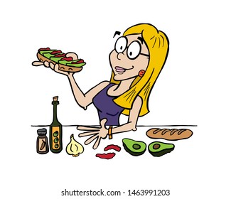 Young Blond Woman Eating Avocado Toast