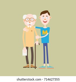 Young Boy Helps Old Man Cane Stock Illustration 714627355 | Shutterstock