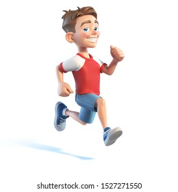 Young boy running, stylized cartoon character,  school kid 3d rendering