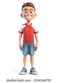 Young boy stylized cartoon character,  school kid 3d rendering
