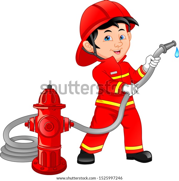 Young Boy Wearing Fire Fighter Cartoon Stock Illustration 1525997246