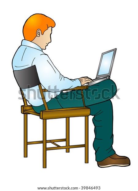 Young Business Man Opening His Laptop Stock Illustration 39846493