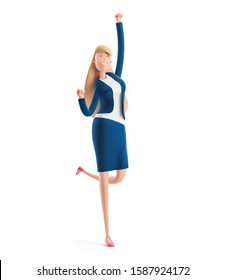 Young business woman Emma jumping celebrating victory. 3d illustration