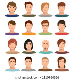 Young Cartoon Man Portraits Various Hairstyle Stock Illustration ...