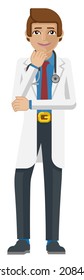 A young confident medical doctor man cartoon mascot character
