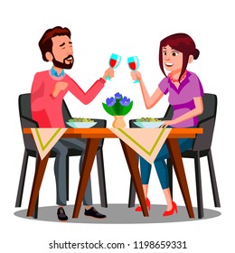 Young Couple Drinking Wine From Glasses In A Restaurant. Illustration - Powered by Shutterstock