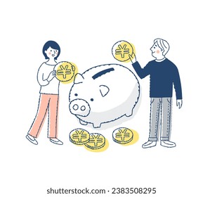 Young couple holding pig piggy bank and coins - Powered by Shutterstock