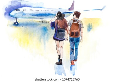 Young couple travelers going