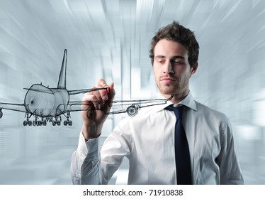 Young Engineer Drawing 3d Airplane