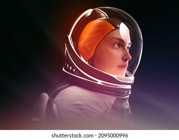 Young Female Astronaut Portrait Profile View - 3d Rendering