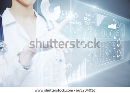 Similar – Image, Stock Photo Woman hand pointing with index finger over black