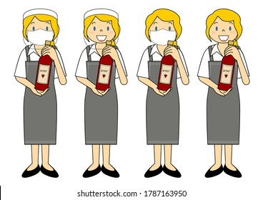 Young Female Shop Assistant In Restaurant Mask Face Shield Set Illustration