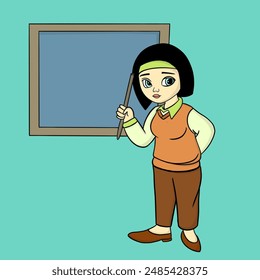 Young female teacher on lesson holding  pointer. - Powered by Shutterstock