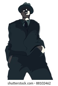 Young gangster in suit and hat. Raster version. Vector version is also available.