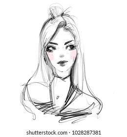 Young Girl Face Black White Pencil Stock Illustration 1028287381 ...