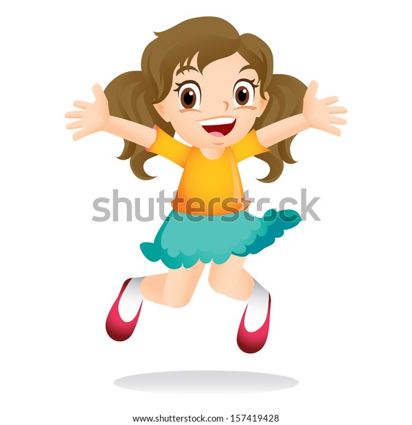 Young Girl Jumping Excitedly Stock Illustration 157419428