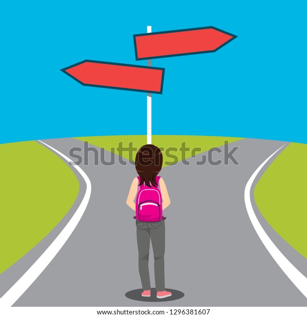 Young Girl Student Two Different Path Stock Illustration 1296381607