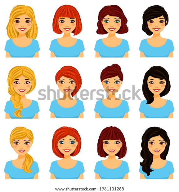 Young Girls Different Hairstyles Different Hair Stock Illustration ...