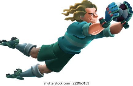 Young goalkeeper jumps and blocks the ball smiling  - Powered by Shutterstock