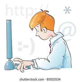 young guy working with computer