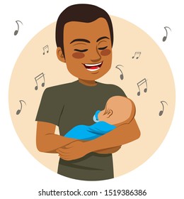 Young happy African American father rocking and singing sleeping baby lullaby - Powered by Shutterstock