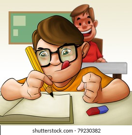 A Young Hard Student Doing His Examination