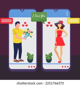 Young lover man giving flowers to her girlfriend through smartphone Illustration

 - Powered by Shutterstock