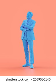 A Young Male Person Standing, Blue Color Monochrome Person Model, Single Color Clay Human Pose,  3d Rendering