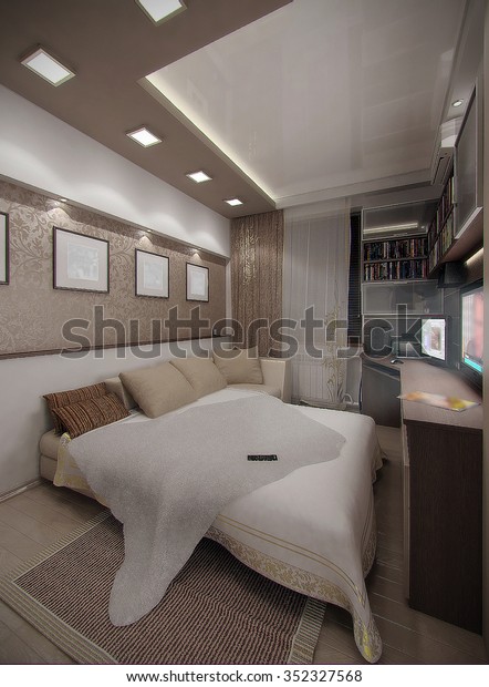 Young Man Bedroom Interior Design Render Stock Image