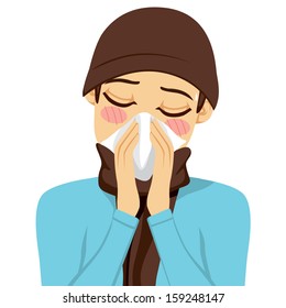 Girl Tissue Paper Sneezing Woman Portait Stock Vector (Royalty Free ...