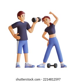 young man and girl dressed in sportswear are doing exercise, 3d character illustration - Powered by Shutterstock