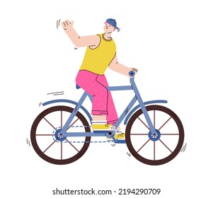 Young man or guy cartoon character riding bike, illustration isolated. - Powered by Shutterstock