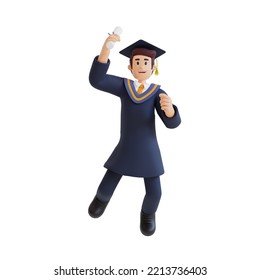 young man jumping while holding diploma graduation 3d character illustration - Powered by Shutterstock