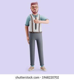 Young Man With The Like Gesture. Mockup 3d Character Illustration