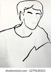 young man and no face in soft line drawing