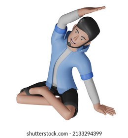 Young man practicing yoga with Easy Pose Side Bend, Parsva Sukhasana, Healthy hobby, 3D illustration, 3D Yoga