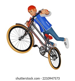 Young man red haired riding a bicycle while freestyle 3d character illustration - Powered by Shutterstock