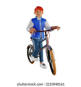 Young man red haired riding a bicycle 3d character illustration - Powered by Shutterstock