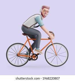 Young man riding on a bicycle. Mockup 3d character illustration