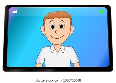 Young man using video chat on Tablet computer - 3D illustration