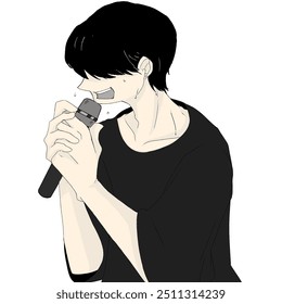 a young man who is holding a microphone and singing  passionately - Powered by Shutterstock